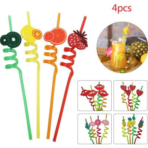 4pcs Colorful Drinking Straws lip fruit heart cannibal flower pineapple Drinking Straws PVC Parties Bar Beverage for Kids Adults