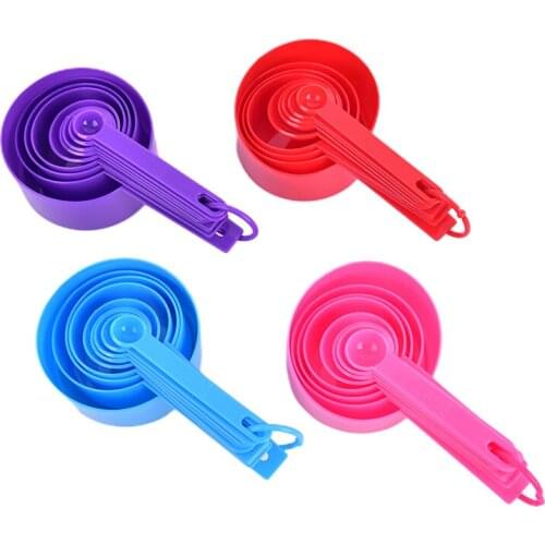 6/9pcs/lot Measuring Cups And Measuring Spoon Scoop Silicone Handle Kitchen Measuring Tool Blue/red/pink/purple