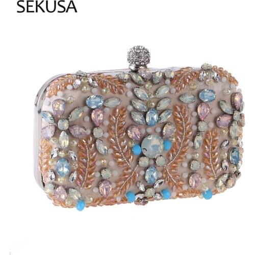 Acrylic Rhinestones Women Evening Bags Chain Shoulder Handbags One Side Diamonds Party Wedding Bridal Purse