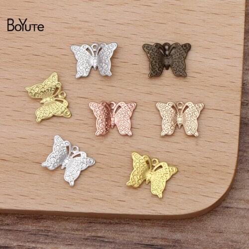 BoYuTe (200 Pieces/Lot) 9*12MM Metal Brass Floating Butterfly Charms Diy Hand Made Jewelry Accessories Wholesale