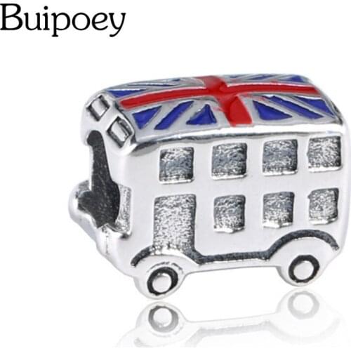 Buipoey 2pcs Beaded British Flag Car Beaded Charm Bus Beaded Accessories Fit Boy Girls Kids Bracelets Bangle For Women Jewelry