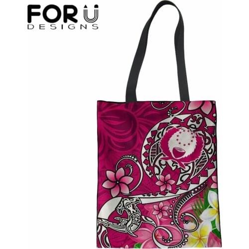 FORUDESIGN New Fashion Pohnpei Polynesian Turtle Plumeria Print Women Canvas Shoulder Bag Female Large-capacity Tote Shopper Bag
