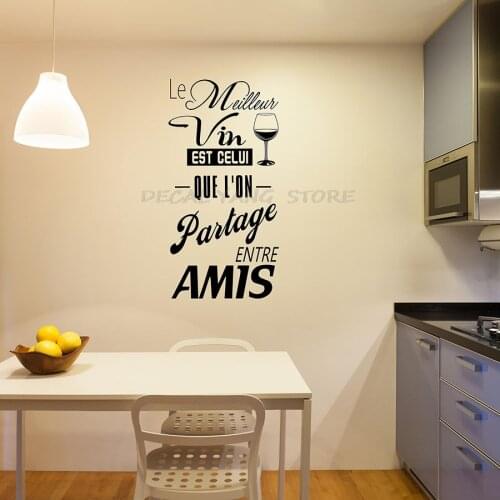 French Wine Quote Wall Decal Citation Vinyl Wall Sticker Kitchen Western Restaurant Removable Goblet Wall Art Mural 1501