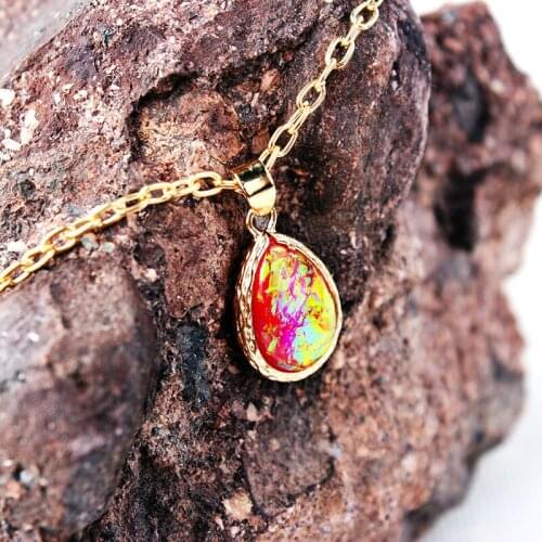 GYWYN New Ruili Wind Natural Lava Necklace Colorful Magma Drops Clusters Gold Pendant Necklace 5pcs Wholesale
