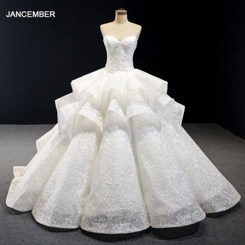 J66891 jancember white strapless wedding dress sleeveless lace up back ball gown tiered pleat dress elegant свадебные платья