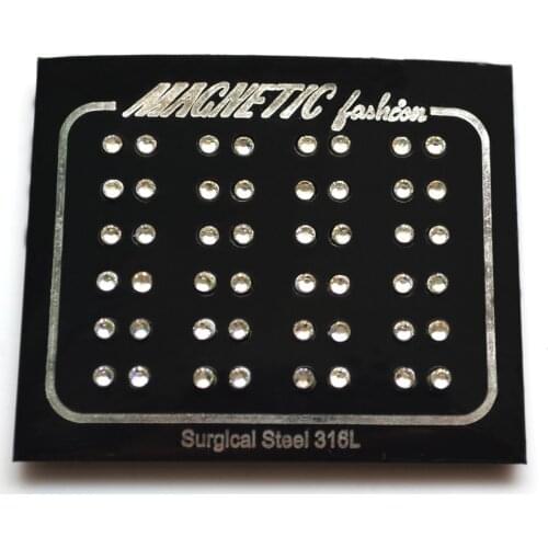 Crystal CZ Clear Gem Earring stud ear nail ring 3mm 316l stainless steel Magnetic megnet property Mixed Color Free Shipping