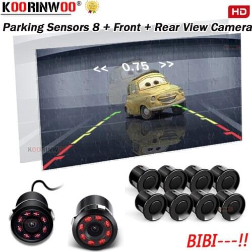 Koorinwoo Parktronic Car Rearivew Camera Car parking sensors 8 Probes Alarm Front Camera 8 IR Lights Reverse Alarm Video System