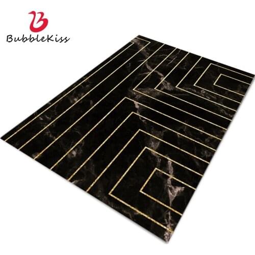 Bubble Kiss Gold Line Decor Carpets For Living Room Fashion Black Geometric Pattern Home Bedroom Floor Mat Kitchen Anti Slip Pad