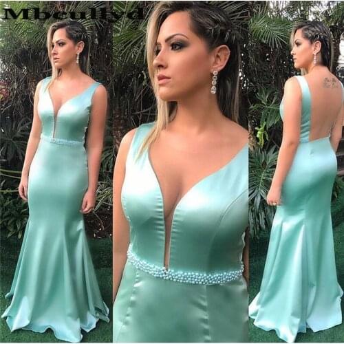 Mbcullyd Elegant Mint Green Mermaid Evening Dresses Long 2020 With Pearls vestidos de fiesta de noche Cheap Plis Size Party Gown