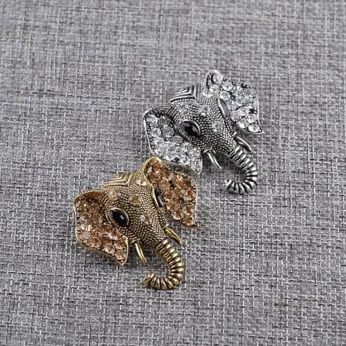 Fashion Retro Elephant Head Crystal Brooch For Women Girls Vintage Animal Badge Pins Jewelry Accessories Party Gifts