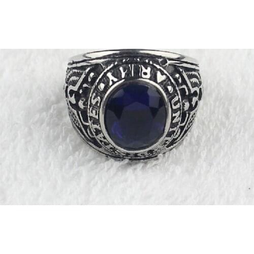 Blue CZ Crystal Mens Stainless Steel United States Military Army Ring US Size 7-15