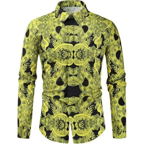 Luxury Baroque Floral Print Shirt Men 2021 Brand Slim Fit Long Sleeve Mens Dress Shirts Party Wedding Prom Tuxedo Shirt Male 4XL