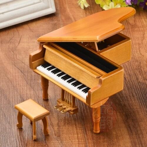 Music Box Mechanical Music Box Wooden Music Box Mini Piano Model Musical Display Decor Home with Stool Children Toy Gift