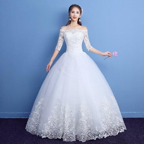 2020 New Long Skeeve Cheap Wedding Dresses for brides Bottom Lace Floor Length with lace edge
