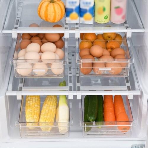 Plastic Clear Fridge Organizer Slide Under Shelf Drawer Box Rack Holder Refrigerator Drawer Kitchen Fresh Fruit Food Storage Box