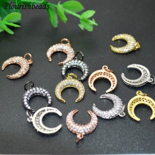 Luxury Paved Real CZ Zircon Beads Crescent-shaped Charms DIY Jewelry Makings Chic Bracelet Charms Necklace Pendant Choker 20pcs