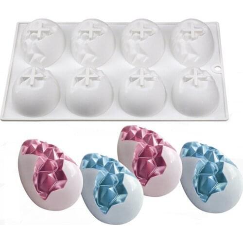 8 Hole Easter Egg with Diamond Pattern Silicone Mold Chocolate Dinosaur Egg Mould Mousse Pastry Baking Tools Kitchen Accessories