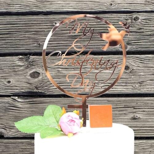 New Christening Acrylic Cake Topper Rose Gold Happy Birthday Acrylic Cake Topper For Christening Birthday Party Cake Decorations
