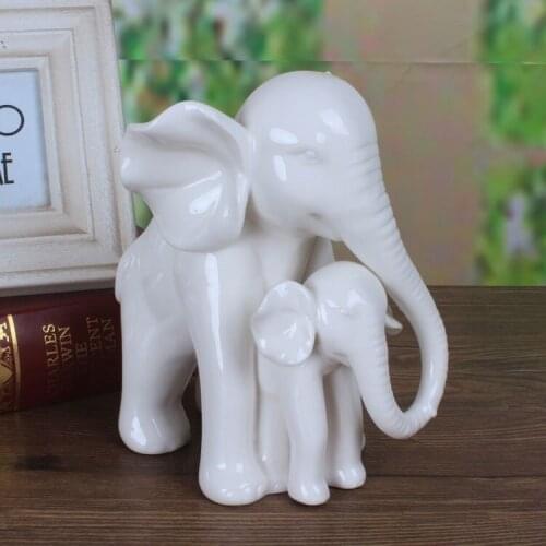 Touching White Jade Porcelain Elephant Mother and Son Sculpture Ceramic Craft Accessories for Mothers Day Gift and Home Decor