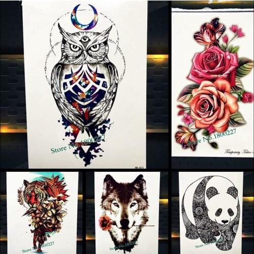 Waterproof Magical Crescent Moon Owl Tattoo Indian Watercolor Henna Tatoo Body Art For Men Women Fake Temporary Tattoo Stickers