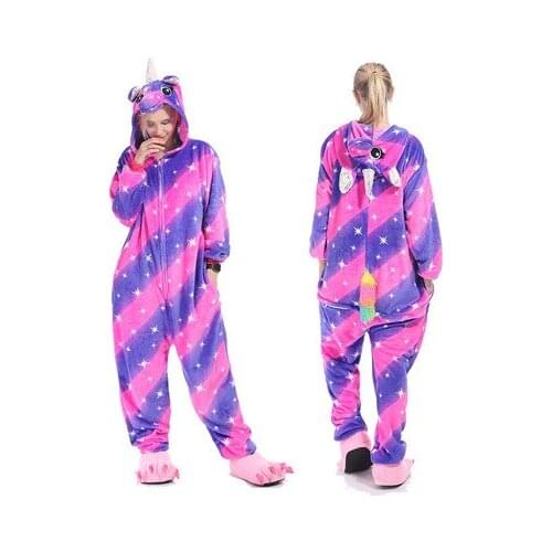 Adult Unicorn Animal Pajama Sets Women Pyjamas Flannel Sleepwear Winter Pijamas Unicornio Night Suit One Piece 2019