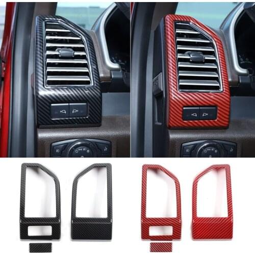 YCCPAUTO 3Pcs/set ABS Carbon Fiber Grain Car Sticker Dashboard Left & Right Air Outlet Vent Trim Frame For Ford F150 2015-2019