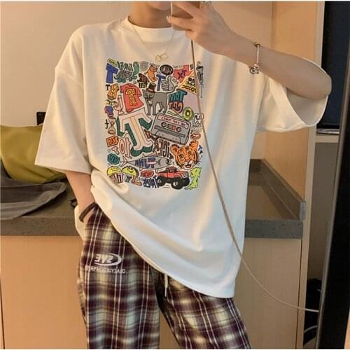 2020 Summer Cat Graffiti Prints Girls T Shirts Harajuku Casual Aesthetic Tshirt Femme Graphic Korean Tee Shirts
