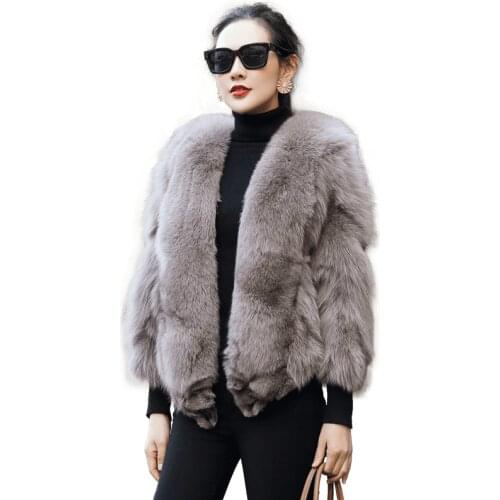 Real Fox Fur Coats Women New Luxury Fur Jacket Warm Thick Leather Vertical Stripes Female Natural Fur Coat C928