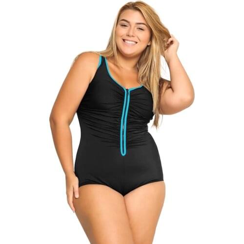 Womens Plus Size Swimsuits Built-in Cup One Piece Zip Front Swimwear
