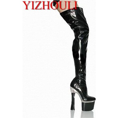 18cm ultra high heels boots platform leather 7 inch over the knee boots plus big size thigh high boots for women