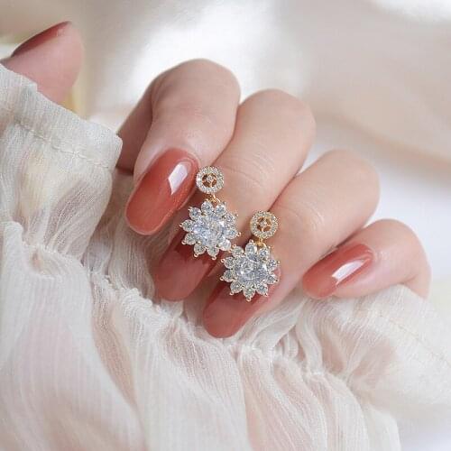 14k Real Gold Plated Fine Jewelry Micro Inlay Zircon Exquisite Flower Earrings for Woman French Fashion High-quality Earring