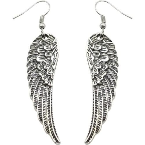 Vintage Silver Color Angel Wings Earrings For Women Retro Feather Dangle Earrings Fashion Ear Jewelry Drop Shipping Brincos
