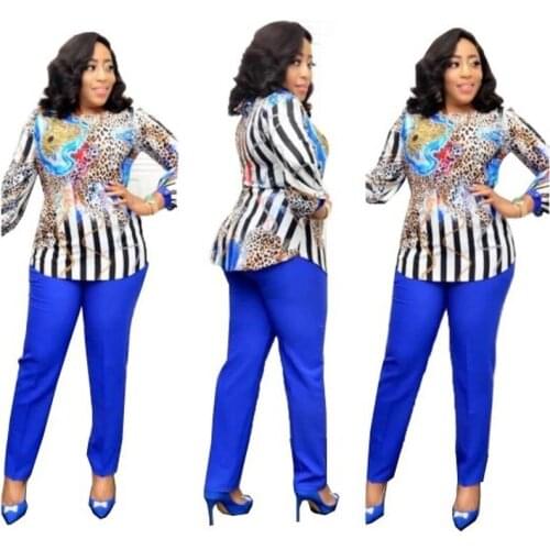 L-3XL Plus Size 2 Piece Womens Sets Africa Clothing Suits Ladies Tops+pants Suits African Set for Ladies American Clothing