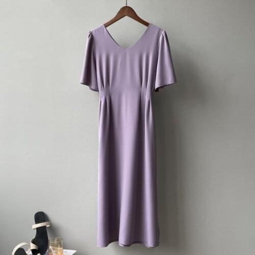 2021 Women Summer Elegant Long Bandage Dress Sashes V Neck Puff Sleeve Split Hem Slim Fit Pullover Midi Sundress