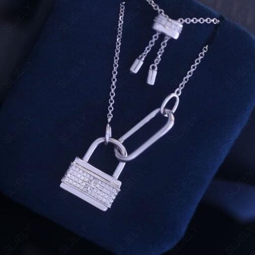 SLJELY Fashion S925 Sterling Silver Pave Star Padlock Adjustable Necklace Women August New Design Monaco Brand Jewelry Gift