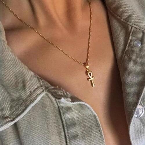 Necklaces Jewelry Simple Women Necklace Chain Egypt Cross Pendant Ladies Lovers Silver Color Vintage European Zinc Alloy Collier