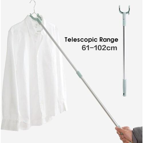 1PC Long Retractable Rods Adjustable Clothing Fork With Hanger Iron Pipe Clothesline Pole Pick Clothes Hanger Space Save