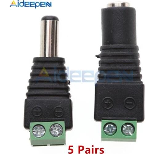 5 Pairs/lot 2.1x5.5 mm BNC DC Male+Female Plug Connector Power Supply Jack Adapter For CCTV Camera LED Strip Lamp Lighting Light