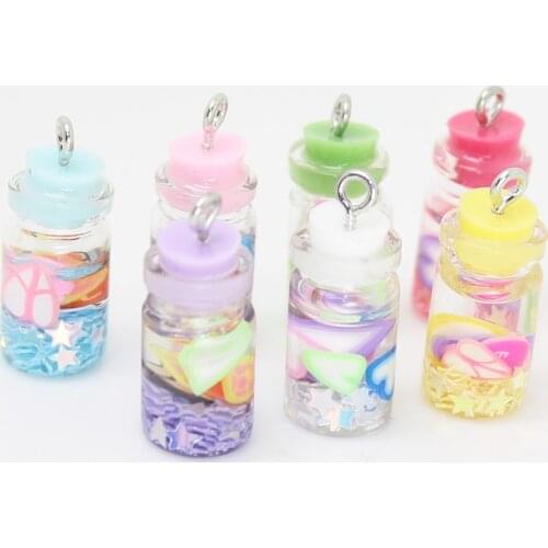 8pcs-- 21*10mm Candy Color Sequined Flower Mini Glass Wishing Bottle Charm Pendant for Jewelry DIY Earrings.Bracelet,Necklace