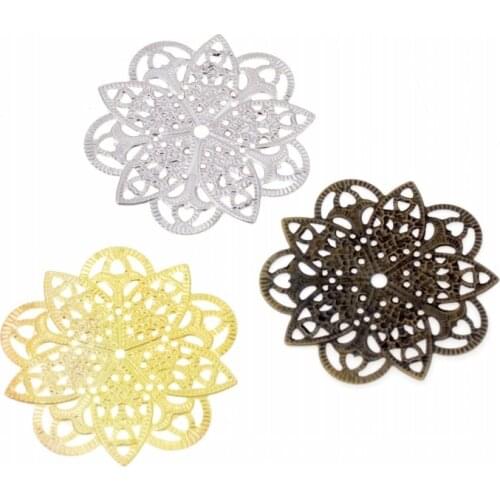Free shipping 10Pcs Bronze/White K/Gold Metal Flowers Filigree Wraps Connectors Metal Crafts Decoration DIY Findings 45*45mm