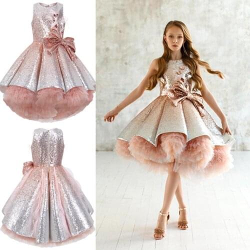Shiny Sequins Flower Girls Dresses Sleeveless Tulle Tiered TuTu Girls Pageant Gowns Gorgeous Puffy Prom Dresses