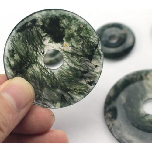 Donut shape natural moss agate stone beads natural gemstone beads DIY loose beads for jewelry making one piece wholesale