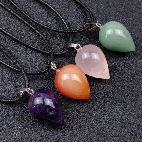 FYJS Unique Silver Plated Tear Drop Amethysts Stone Pendant Rope Chain Necklace Green Aventurine Jewelry