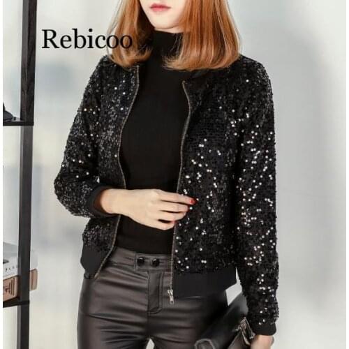 Spring autumn new Womens jacket large size sequin baseball uniform high-end atmosphere Womens Coat