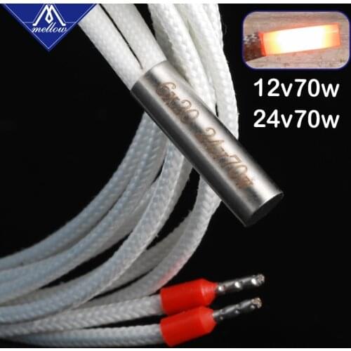 Mellow 1pcs 3D Printer Parts Heating Tube 6*20mm 12V 24V 70W Ceramic Cartridge Heater for Mk8 cr10 Ender 3 E3D v6 HotEnd J-Head