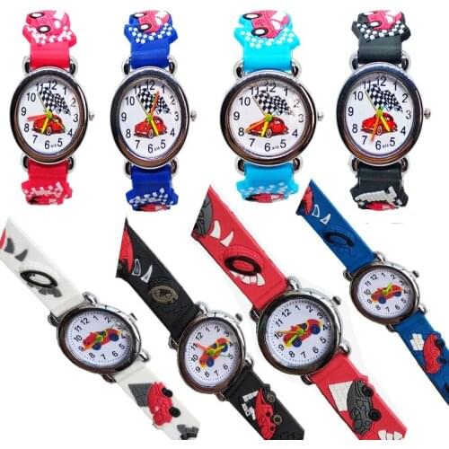Dropshipping Cartoon Car Racing Story Quartz Childrens Watch Silicone Strap Boy Girl Kids Watch Montre Enfant Relogio Infantil