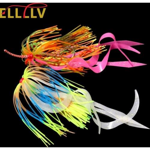 ELLLV 5PCS New Salty Silicone Rubeer Skirts Trailer with Slide Parts Kabura Snapper Squid Jigging Fishing Replacement Lure/Jigs