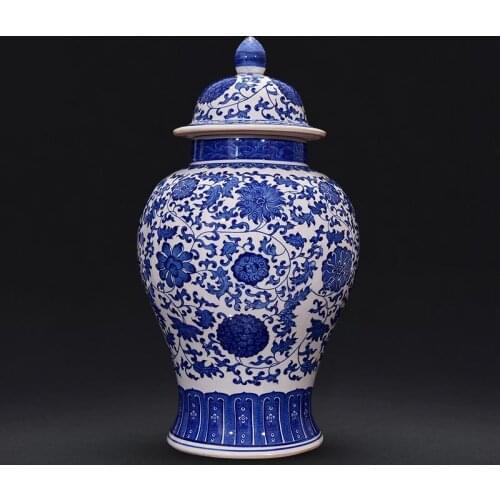 Jingdezhen Porcelain Antique Blue And White Porcelain temple jar Storage pot ceramic Ginger jar with lid