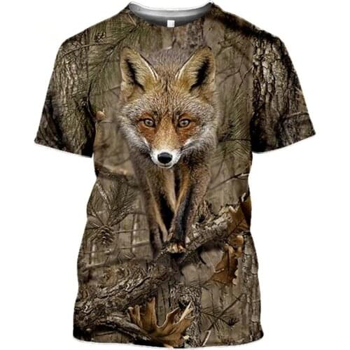 USA Size Mens summer 2021 Camo Hunting Animals Fox 3D Printing Summer Beach Casual Fashion Loose Plus Size Mens T Shirt