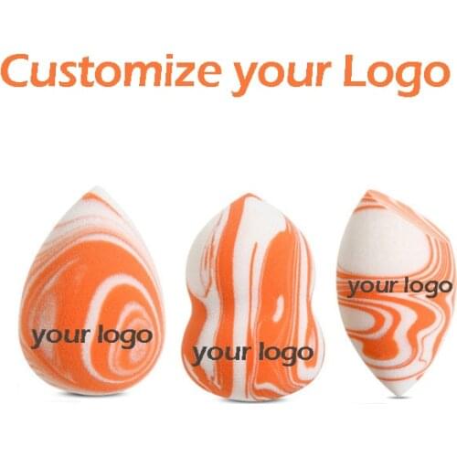 Custom your LOGO 50pcs/lot Makeup Sponge Foundation Cosmetic Puff Powder Smooth Beauty Marbling Blender Water-Drop Shape Tool
